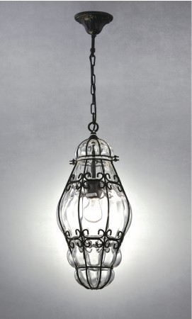 美式復古花邊鐵架玻璃罩橢圓吊燈